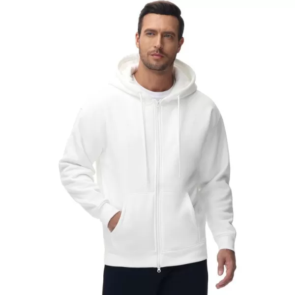 THE GYM PEOPLE Mens Full Zip Fleece Hoodie Jacket Loose Fit Soft Sweatshirts with Pockets DrawstringWhite