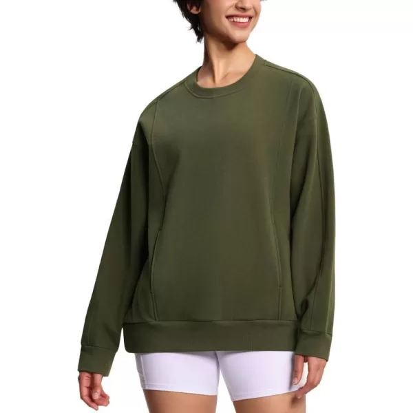 THE GYM PEOPLE Womens Fleece Pullover Sweatshirt Loose Boxy Lounge Long Sleeve Workout Shirt with PocketBean Brown