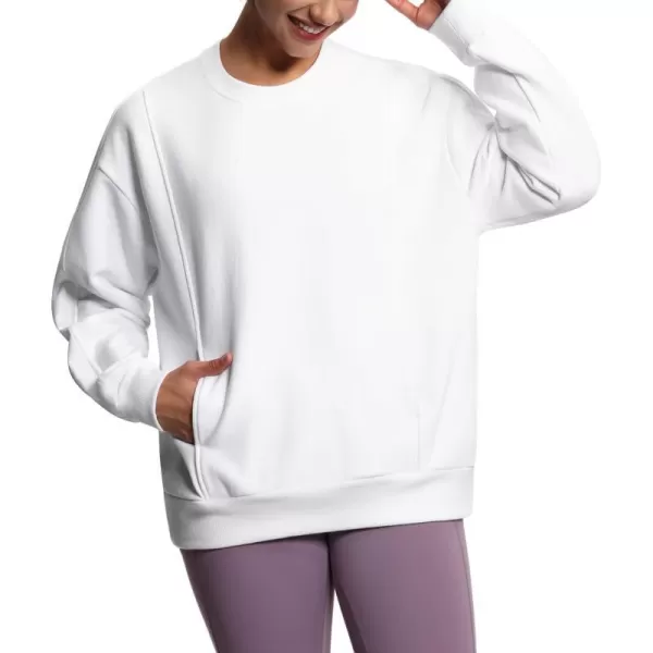 THE GYM PEOPLE Womens Fleece Pullover Sweatshirt Loose Boxy Lounge Long Sleeve Workout Shirt with PocketWhite