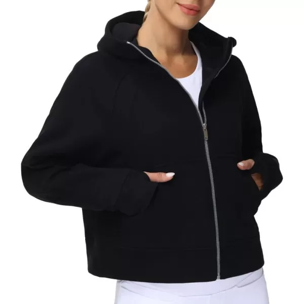 THE GYM PEOPLE Womens FullZip Up Hoodies Jacket Fleece Workout Crop Tops Sweatshirts with Pockets Thumb HoleBlack