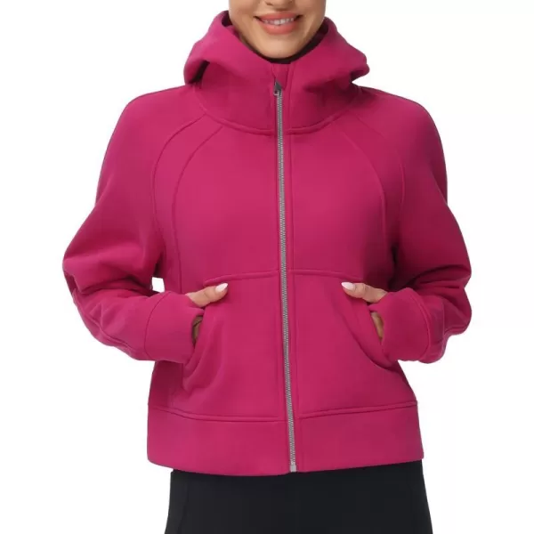 THE GYM PEOPLE Womens FullZip Up Hoodies Jacket Fleece Workout Crop Tops Sweatshirts with Pockets Thumb HolePitaya Red