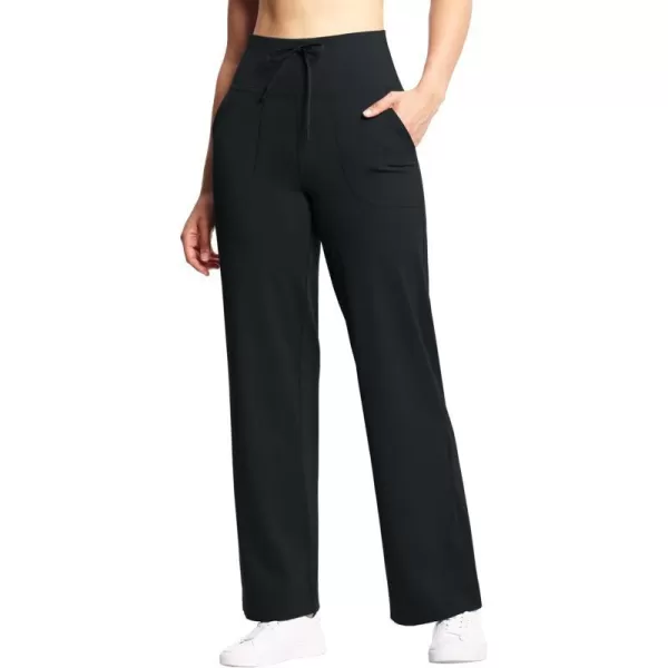 THE GYM PEOPLE Womens Wide Leg Yoga Pants High Waist Loose Stretch Palazzo Lounge Pant with Pockets DrawstringBlack