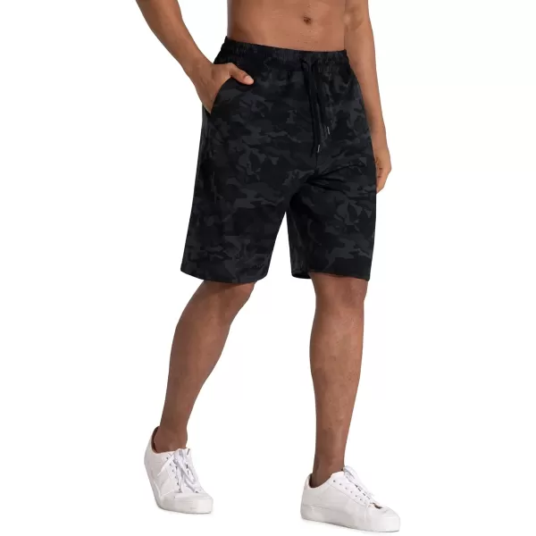 Mens Lounge Shorts with Deep Pockets Loosefit Jersey Shorts for RunningWorkoutTraining BasketballBlackgrey Camo
