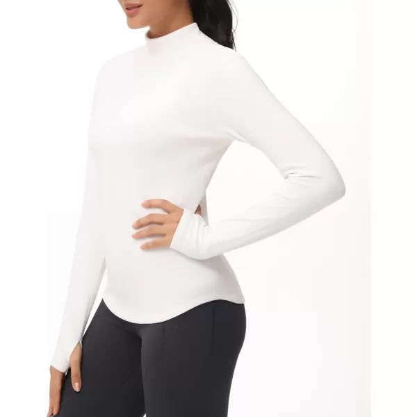 THE GYM PEOPLE Fleece Mock Turtleneck Pullover Base Layer Shirts Long Sleeve Workout Tops with Thumb HoleBeige