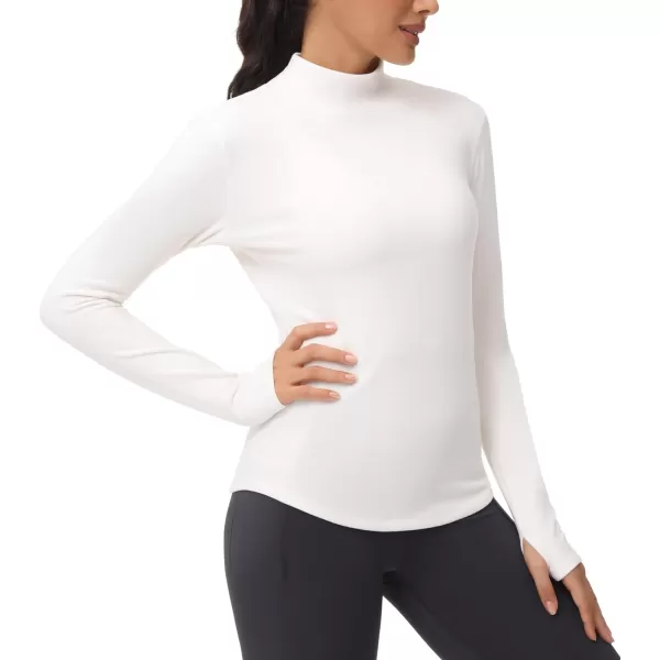 THE GYM PEOPLE Fleece Mock Turtleneck Pullover Base Layer Shirts Long Sleeve Workout Tops with Thumb HoleBeige