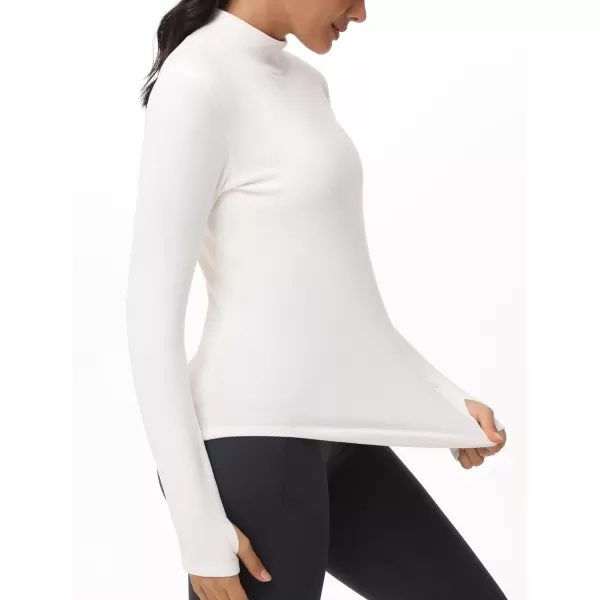 THE GYM PEOPLE Fleece Mock Turtleneck Pullover Base Layer Shirts Long Sleeve Workout Tops with Thumb HoleBeige