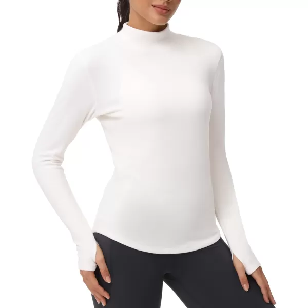 THE GYM PEOPLE Fleece Mock Turtleneck Pullover Base Layer Shirts Long Sleeve Workout Tops with Thumb HoleBeige