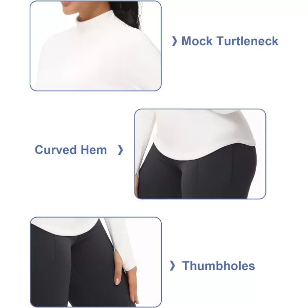 THE GYM PEOPLE Fleece Mock Turtleneck Pullover Base Layer Shirts Long Sleeve Workout Tops with Thumb HoleBeige