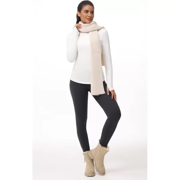 THE GYM PEOPLE Fleece Mock Turtleneck Pullover Base Layer Shirts Long Sleeve Workout Tops with Thumb HoleBeige