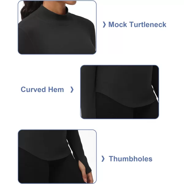 THE GYM PEOPLE Fleece Mock Turtleneck Pullover Base Layer Shirts Long Sleeve Workout Tops with Thumb HoleBlack