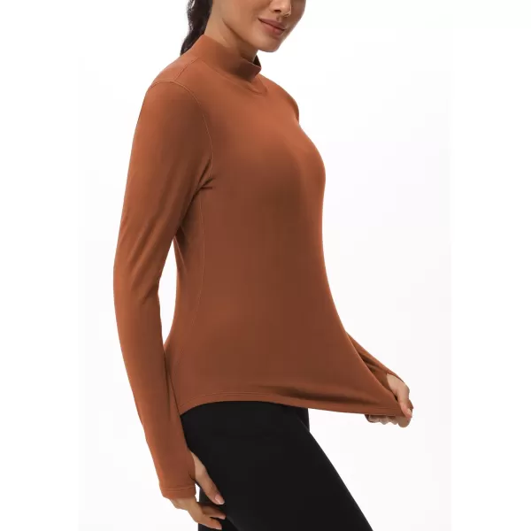 THE GYM PEOPLE Fleece Mock Turtleneck Pullover Base Layer Shirts Long Sleeve Workout Tops with Thumb HoleBrick Red