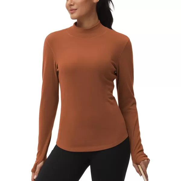 THE GYM PEOPLE Fleece Mock Turtleneck Pullover Base Layer Shirts Long Sleeve Workout Tops with Thumb HoleBrick Red