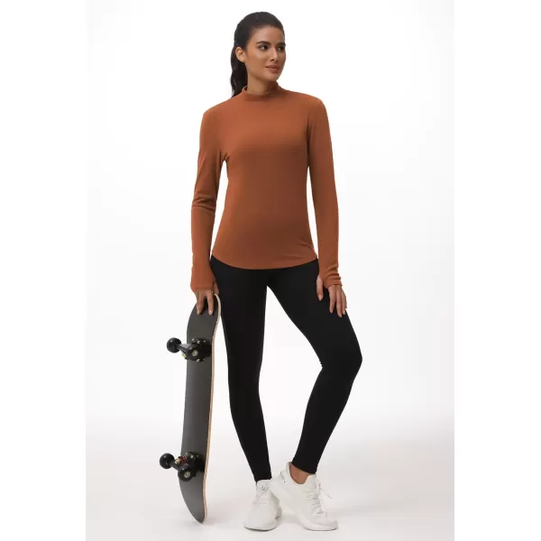 THE GYM PEOPLE Fleece Mock Turtleneck Pullover Base Layer Shirts Long Sleeve Workout Tops with Thumb HoleBrick Red
