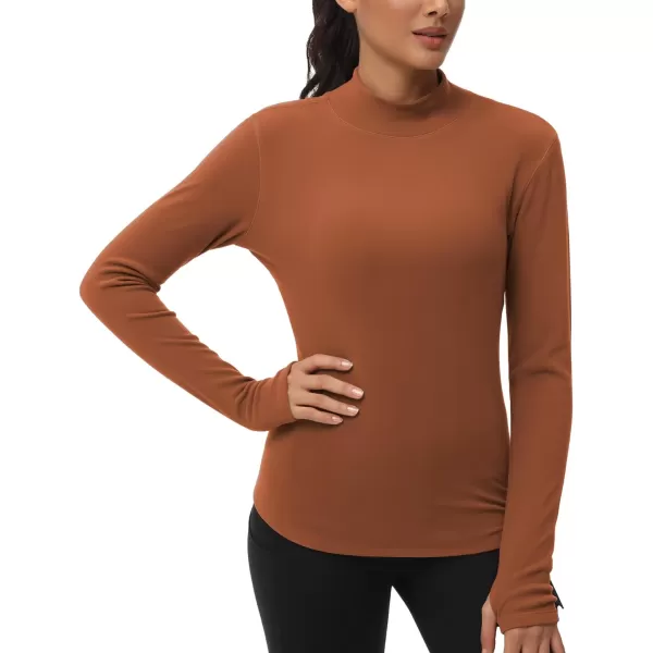 THE GYM PEOPLE Fleece Mock Turtleneck Pullover Base Layer Shirts Long Sleeve Workout Tops with Thumb HoleBrick Red