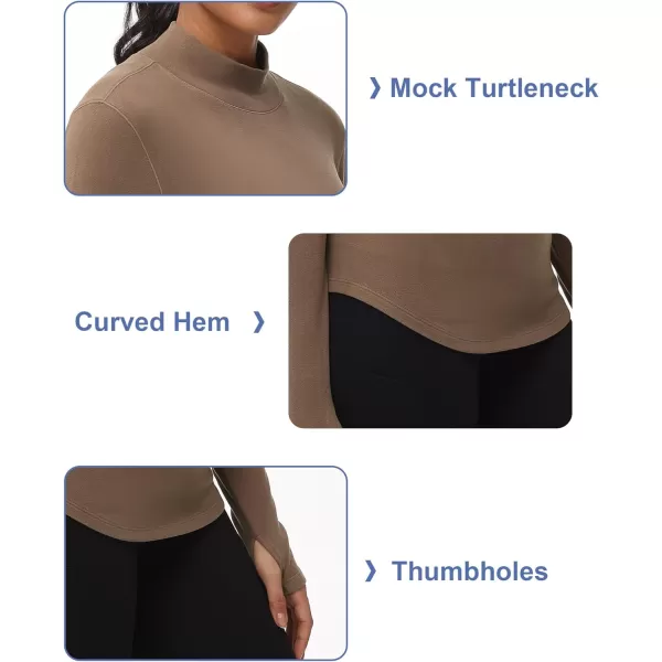 THE GYM PEOPLE Fleece Mock Turtleneck Pullover Base Layer Shirts Long Sleeve Workout Tops with Thumb HoleBrown