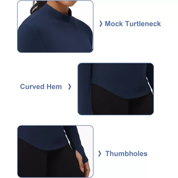 THE GYM PEOPLE Fleece Mock Turtleneck Pullover Base Layer Shirts Long Sleeve Workout Tops with Thumb HoleDark Blue