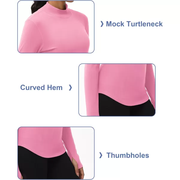 THE GYM PEOPLE Fleece Mock Turtleneck Pullover Base Layer Shirts Long Sleeve Workout Tops with Thumb HolePink