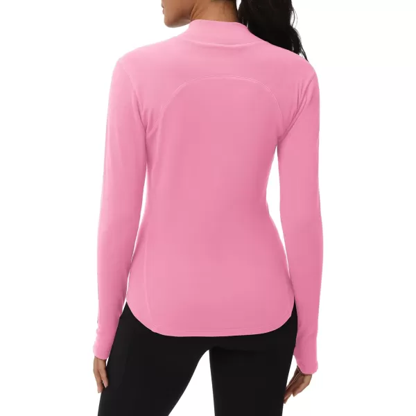 THE GYM PEOPLE Fleece Mock Turtleneck Pullover Base Layer Shirts Long Sleeve Workout Tops with Thumb HolePink