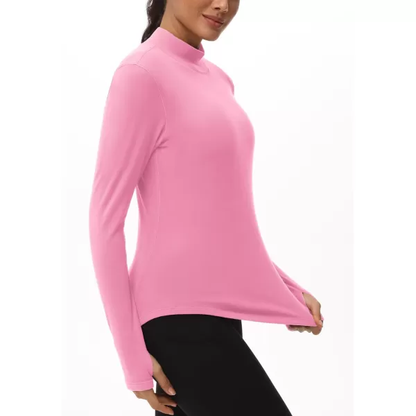THE GYM PEOPLE Fleece Mock Turtleneck Pullover Base Layer Shirts Long Sleeve Workout Tops with Thumb HolePink