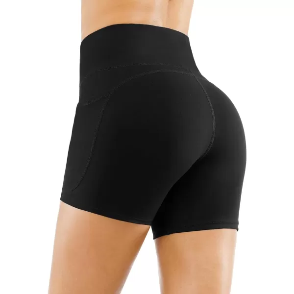 THE GYM PEOPLE High Waist Yoga Shorts for Womens Tummy Control Fitness Athletic Workout Running Shorts with Deep PocketsBlack