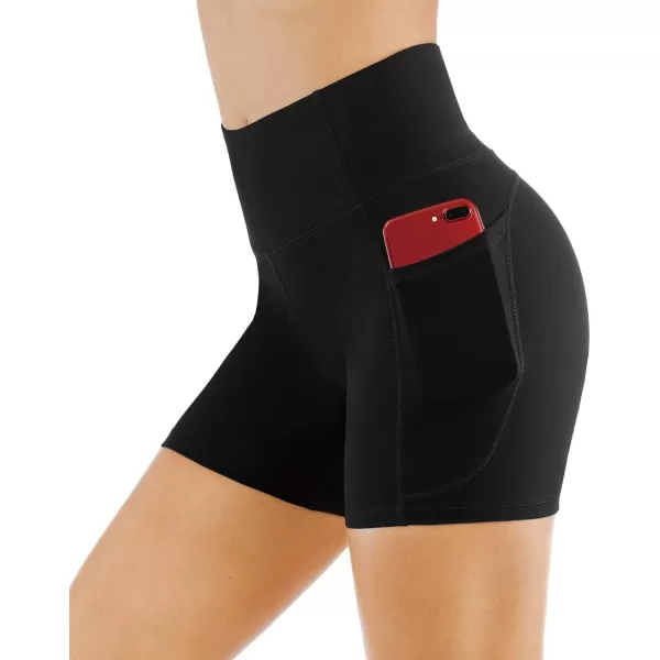 THE GYM PEOPLE High Waist Yoga Shorts for Womens Tummy Control Fitness Athletic Workout Running Shorts with Deep PocketsBlack