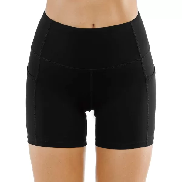 THE GYM PEOPLE High Waist Yoga Shorts for Womens Tummy Control Fitness Athletic Workout Running Shorts with Deep PocketsBlack