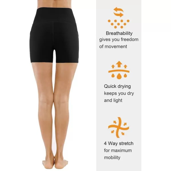 THE GYM PEOPLE High Waist Yoga Shorts for Womens Tummy Control Fitness Athletic Workout Running Shorts with Deep PocketsBlack