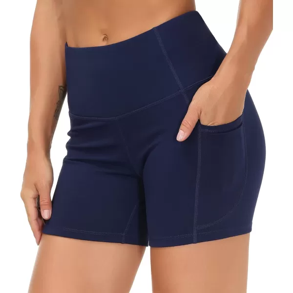 THE GYM PEOPLE High Waist Yoga Shorts for Womens Tummy Control Fitness Athletic Workout Running Shorts with Deep PocketsBlue