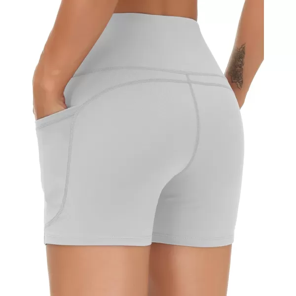 THE GYM PEOPLE High Waist Yoga Shorts for Womens Tummy Control Fitness Athletic Workout Running Shorts with Deep PocketsBright Grey