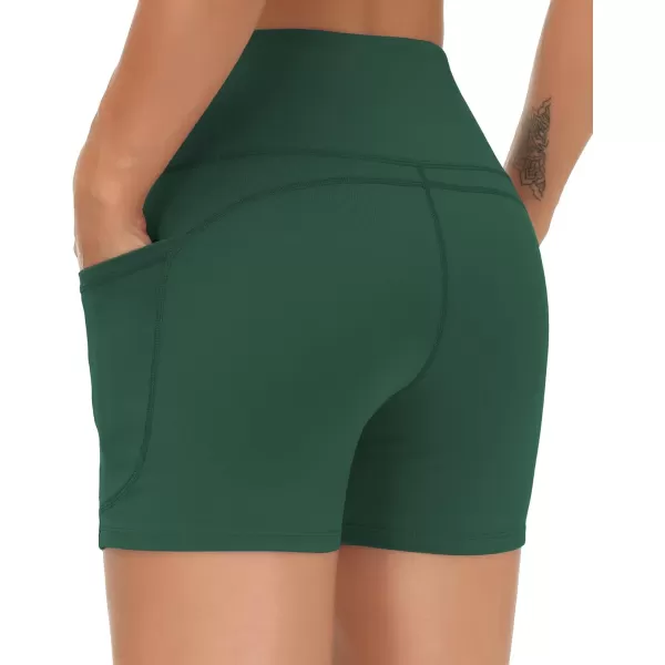 THE GYM PEOPLE High Waist Yoga Shorts for Womens Tummy Control Fitness Athletic Workout Running Shorts with Deep PocketsDark Green