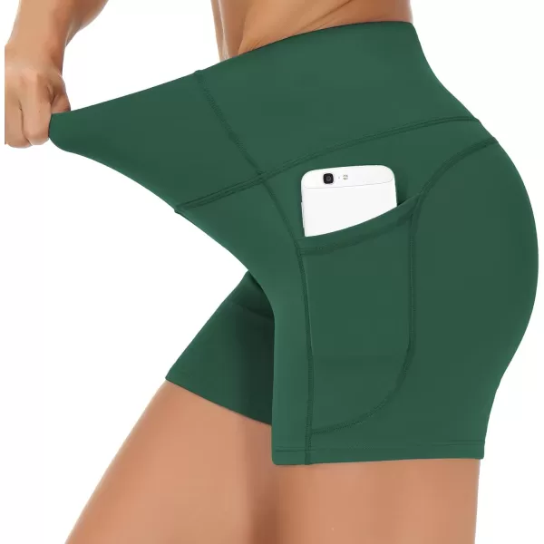 THE GYM PEOPLE High Waist Yoga Shorts for Womens Tummy Control Fitness Athletic Workout Running Shorts with Deep PocketsDark Green