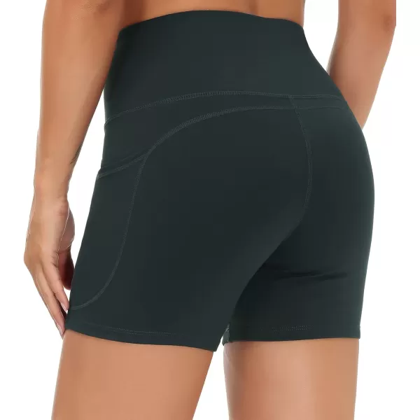 THE GYM PEOPLE High Waist Yoga Shorts for Womens Tummy Control Fitness Athletic Workout Running Shorts with Deep PocketsDark Grey