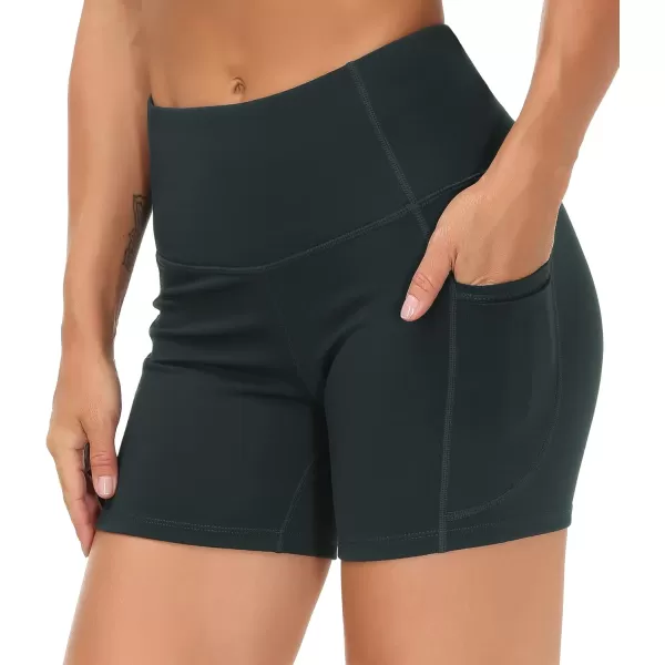 THE GYM PEOPLE High Waist Yoga Shorts for Womens Tummy Control Fitness Athletic Workout Running Shorts with Deep PocketsDark Grey