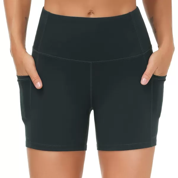 THE GYM PEOPLE High Waist Yoga Shorts for Womens Tummy Control Fitness Athletic Workout Running Shorts with Deep PocketsDark Grey