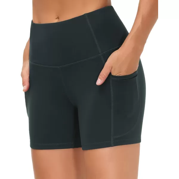 THE GYM PEOPLE High Waist Yoga Shorts for Womens Tummy Control Fitness Athletic Workout Running Shorts with Deep PocketsDark Grey