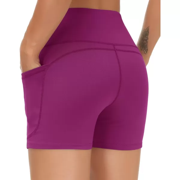THE GYM PEOPLE High Waist Yoga Shorts for Womens Tummy Control Fitness Athletic Workout Running Shorts with Deep PocketsFuchsia