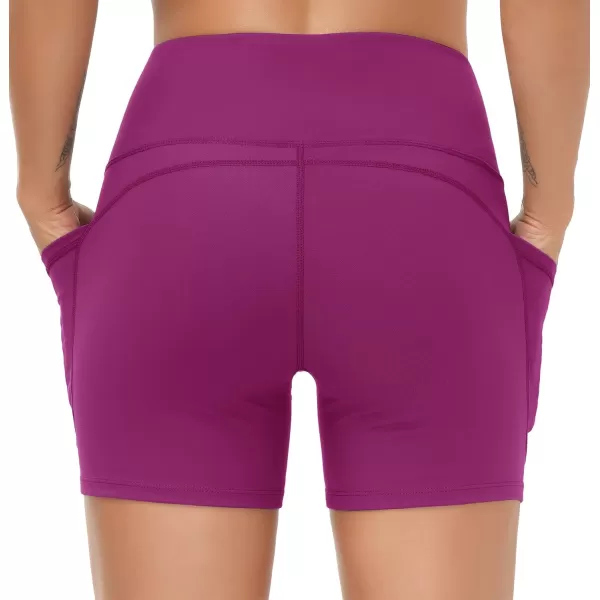 THE GYM PEOPLE High Waist Yoga Shorts for Womens Tummy Control Fitness Athletic Workout Running Shorts with Deep PocketsFuchsia