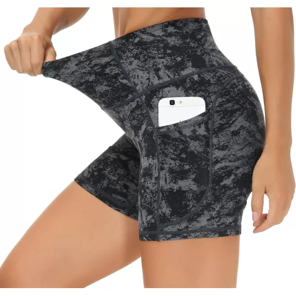 THE GYM PEOPLE High Waist Yoga Shorts for Womens Tummy Control Fitness Athletic Workout Running Shorts with Deep PocketsGraymarble