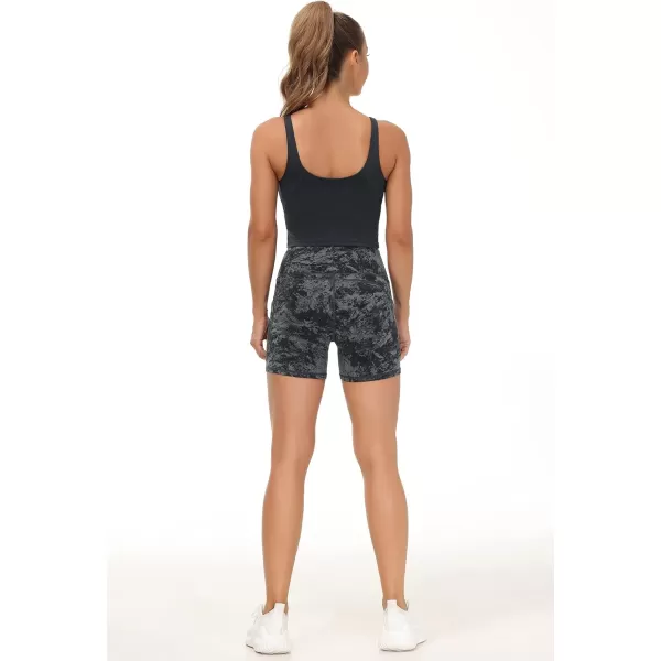 THE GYM PEOPLE High Waist Yoga Shorts for Womens Tummy Control Fitness Athletic Workout Running Shorts with Deep PocketsGraymarble