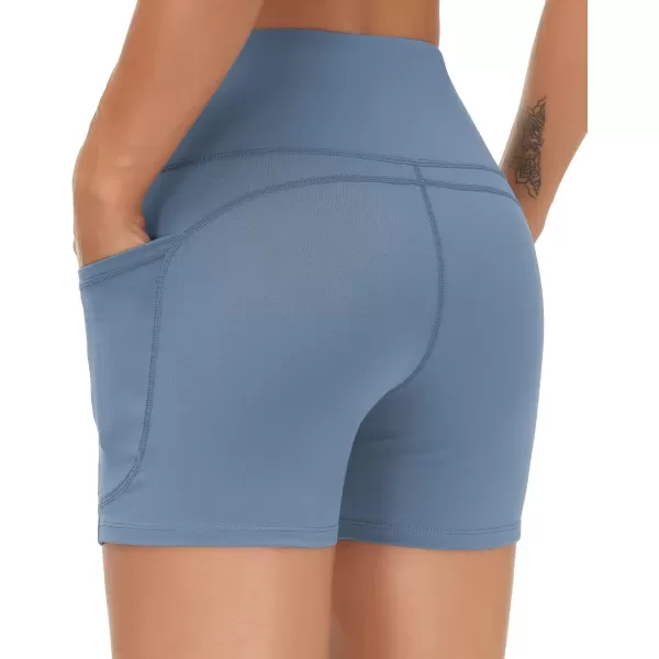 THE GYM PEOPLE High Waist Yoga Shorts for Womens Tummy Control Fitness Athletic Workout Running Shorts with Deep PocketsGrey Blue