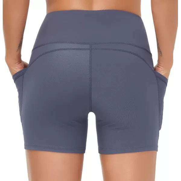 THE GYM PEOPLE High Waist Yoga Shorts for Womens Tummy Control Fitness Athletic Workout Running Shorts with Deep PocketsInk Blue
