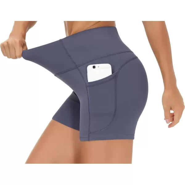 THE GYM PEOPLE High Waist Yoga Shorts for Womens Tummy Control Fitness Athletic Workout Running Shorts with Deep PocketsInk Blue