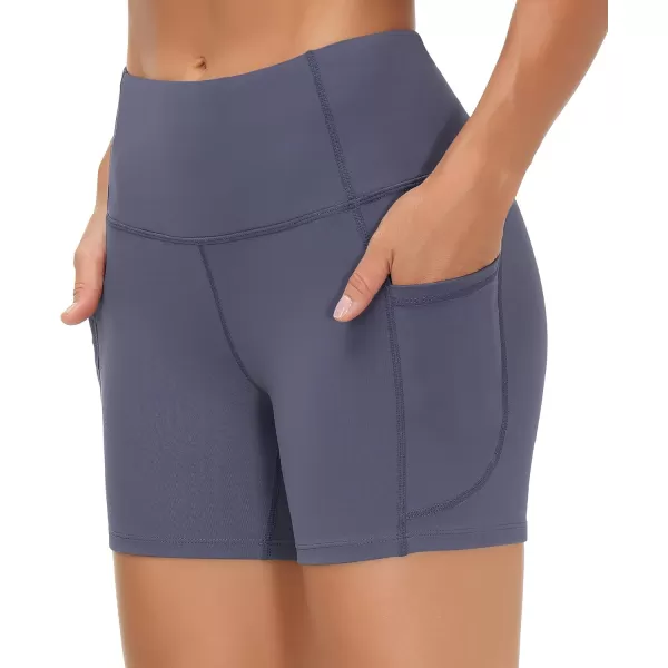 THE GYM PEOPLE High Waist Yoga Shorts for Womens Tummy Control Fitness Athletic Workout Running Shorts with Deep PocketsInk Blue