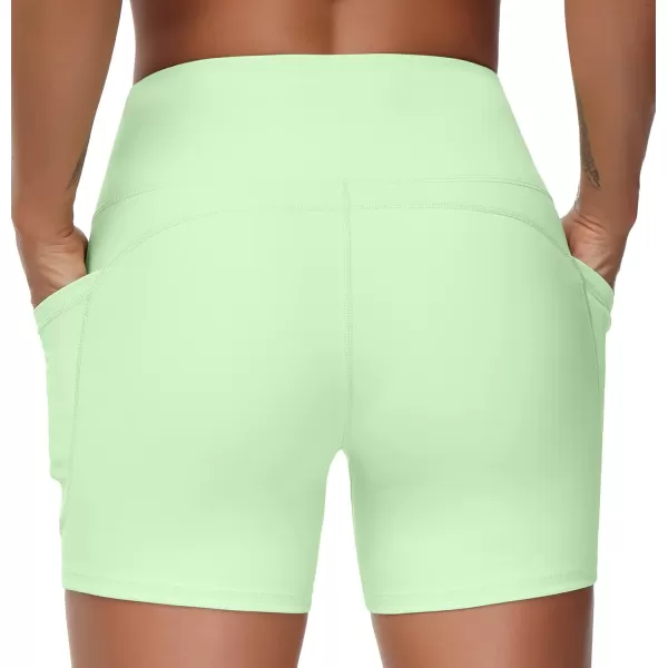 THE GYM PEOPLE High Waist Yoga Shorts for Womens Tummy Control Fitness Athletic Workout Running Shorts with Deep PocketsPale Green