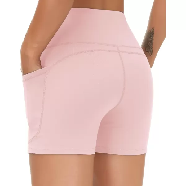 THE GYM PEOPLE High Waist Yoga Shorts for Womens Tummy Control Fitness Athletic Workout Running Shorts with Deep PocketsPink