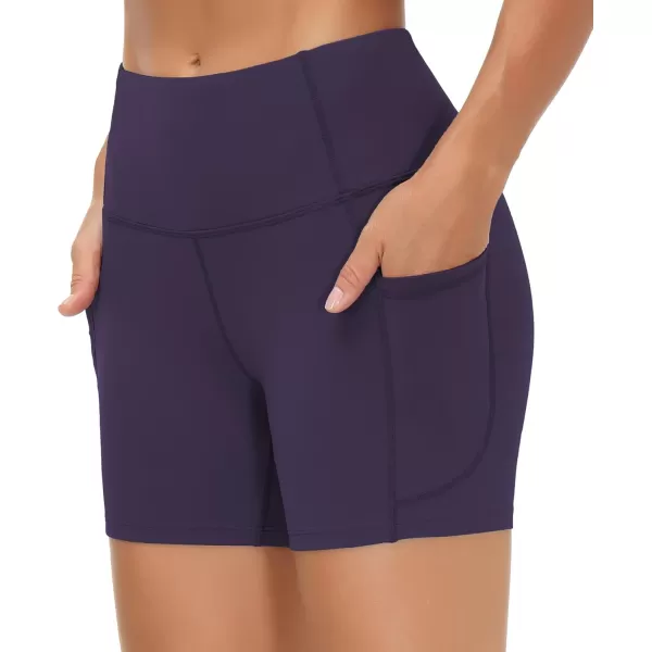 THE GYM PEOPLE High Waist Yoga Shorts for Womens Tummy Control Fitness Athletic Workout Running Shorts with Deep PocketsPurple
