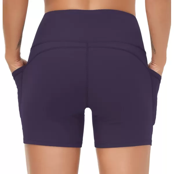 THE GYM PEOPLE High Waist Yoga Shorts for Womens Tummy Control Fitness Athletic Workout Running Shorts with Deep PocketsPurple