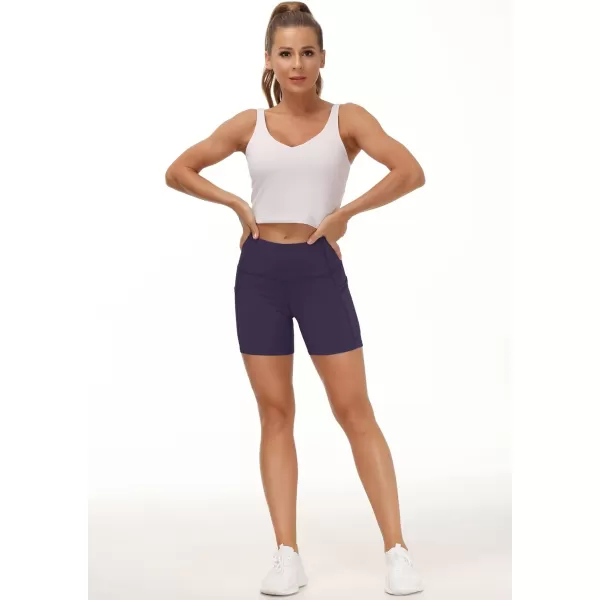 THE GYM PEOPLE High Waist Yoga Shorts for Womens Tummy Control Fitness Athletic Workout Running Shorts with Deep PocketsPurple