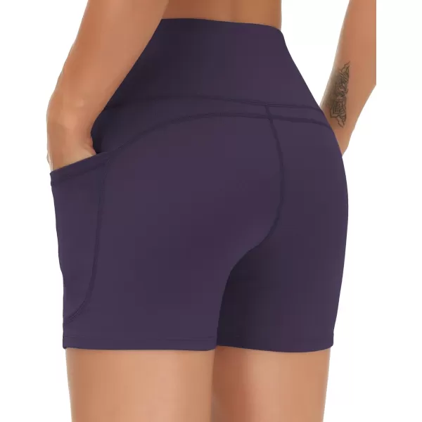 THE GYM PEOPLE High Waist Yoga Shorts for Womens Tummy Control Fitness Athletic Workout Running Shorts with Deep PocketsPurple