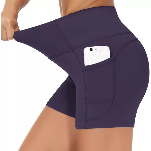 THE GYM PEOPLE High Waist Yoga Shorts for Womens Tummy Control Fitness Athletic Workout Running Shorts with Deep PocketsPurple